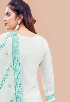 Embroidered Art Silk Punjabi Suit in Off White