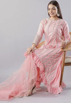 Embroidered Art Silk Punjabi Suit in Light Pink