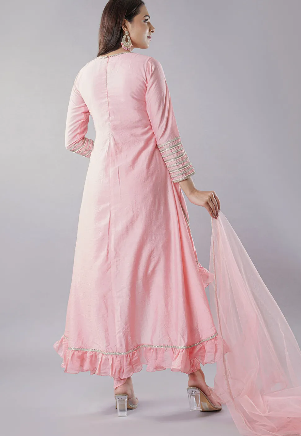 Embroidered Art Silk Punjabi Suit in Light Pink
