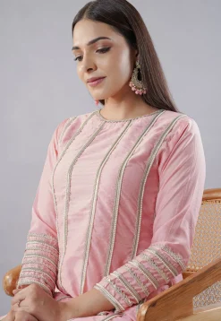 Embroidered Art Silk Punjabi Suit in Light Pink