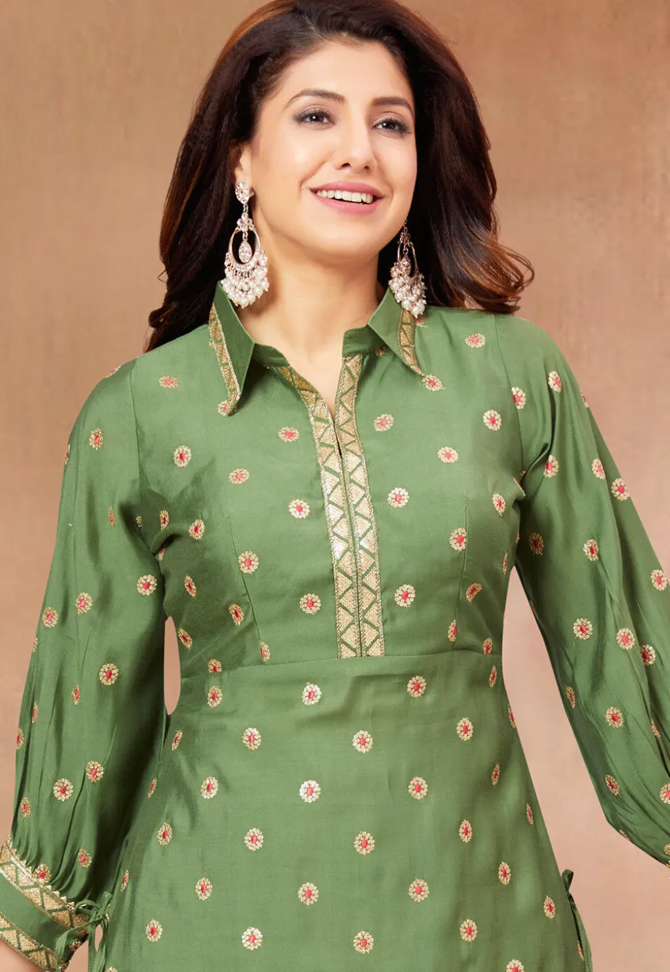 Embroidered Art Silk Punjabi Suit in Light Green
