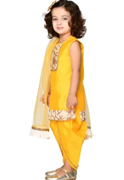 Embroidered Art Silk Punjabi Suit in Yellow