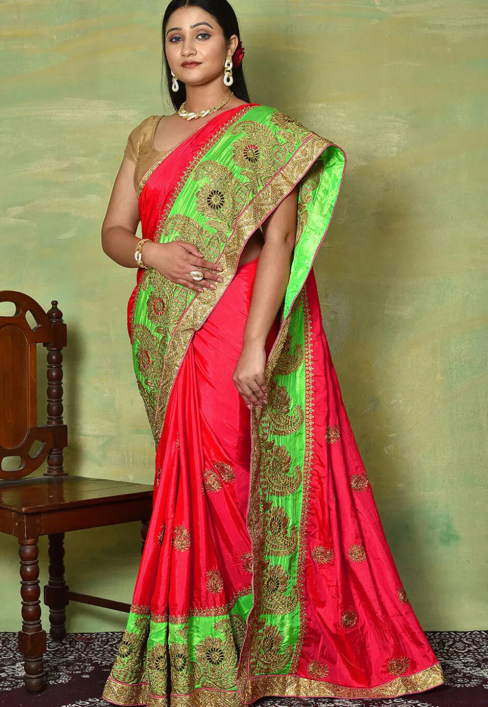 Embroidered Art Silk Saree in Fuchsia