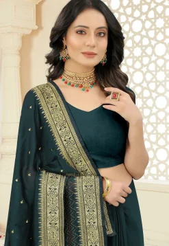 Embroidered Art Silk Saree in Dark Teal Blue
