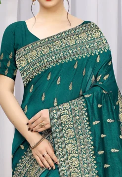 Embroidered Art Silk Saree in Teal Blue