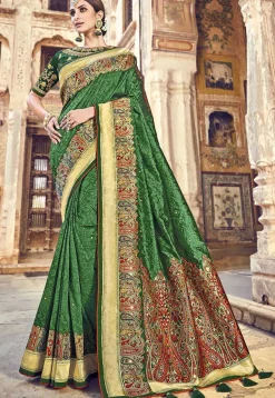 Embroidered Art Silk Saree in Green