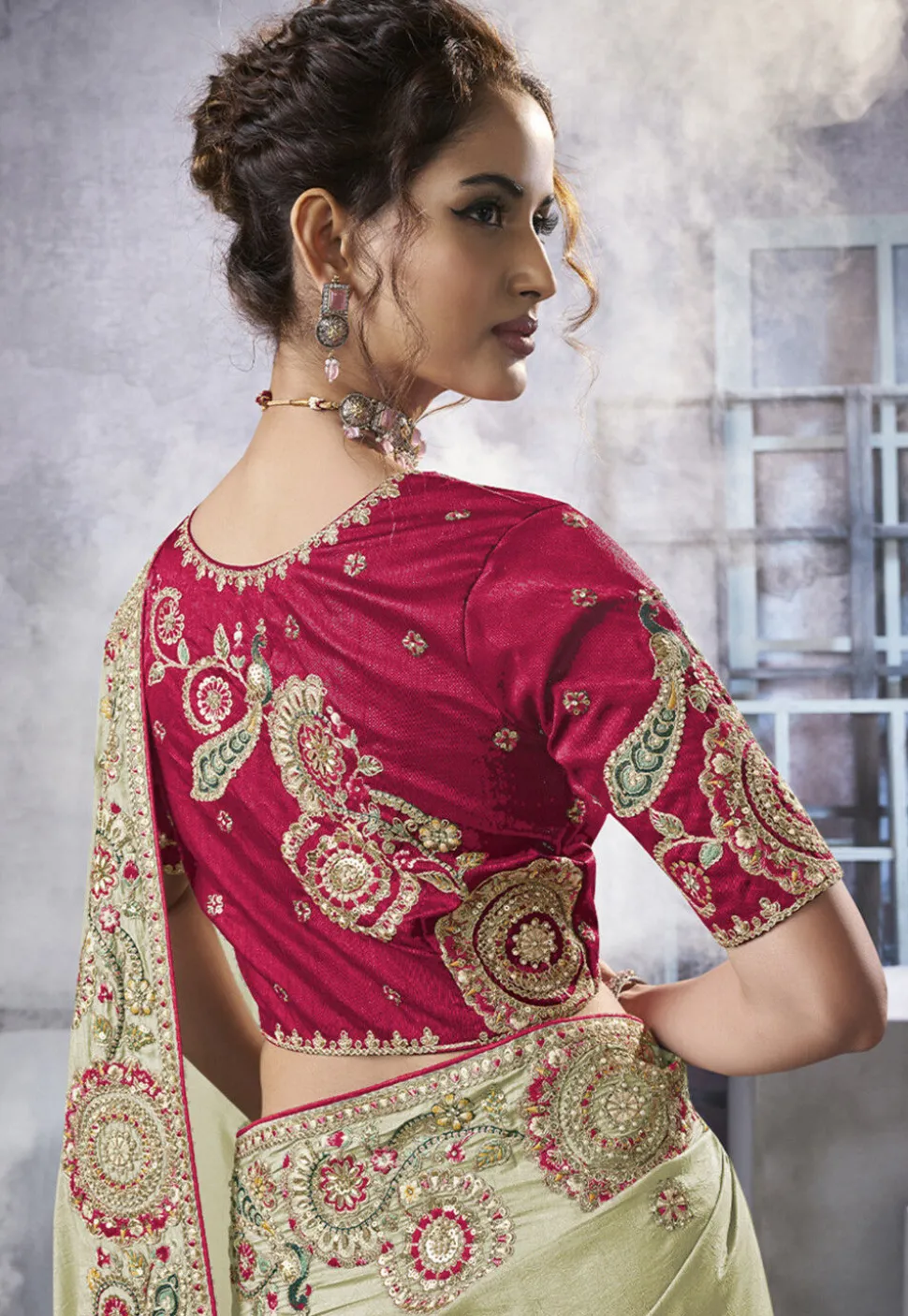 Embroidered Art Silk Saree in Light Green