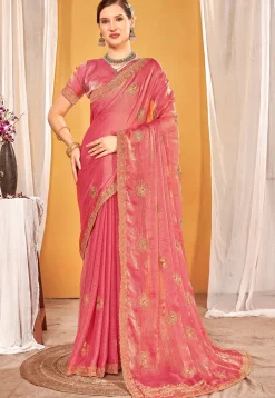 Embroidered Art Silk Saree in Peach