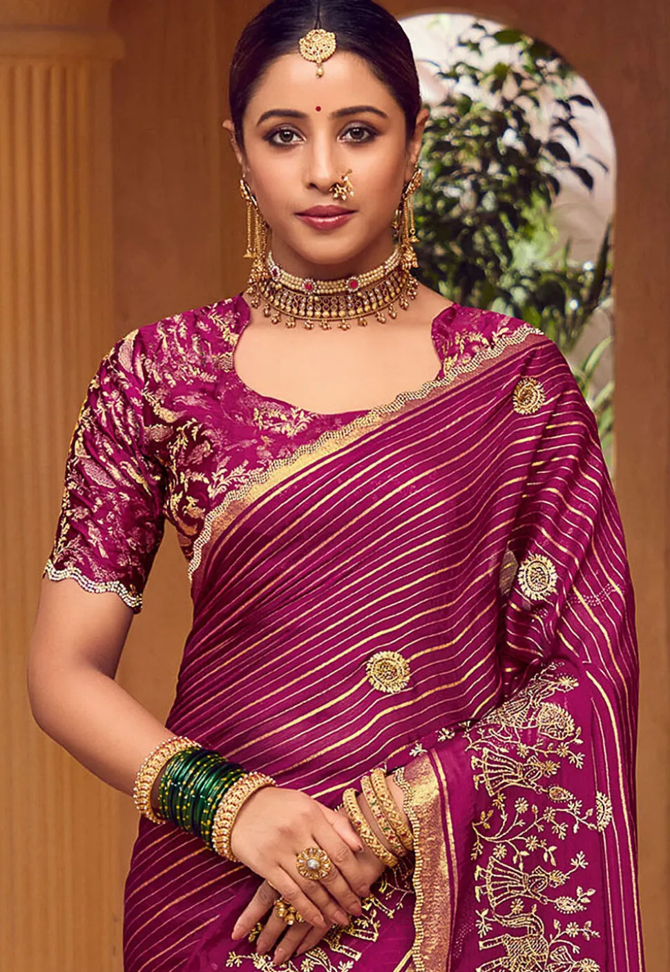 Embroidered Art Silk Saree in Purple