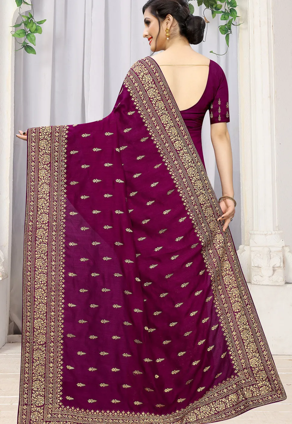 Embroidered Art Silk Saree in Magenta