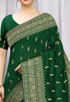 Embroidered Art Silk Saree in Dark Green