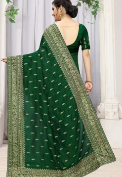 Embroidered Art Silk Saree in Dark Green