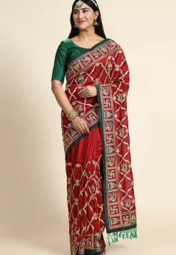 Embroidered Art Silk Saree in Maroon