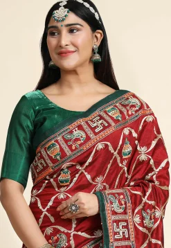 Embroidered Art Silk Saree in Maroon