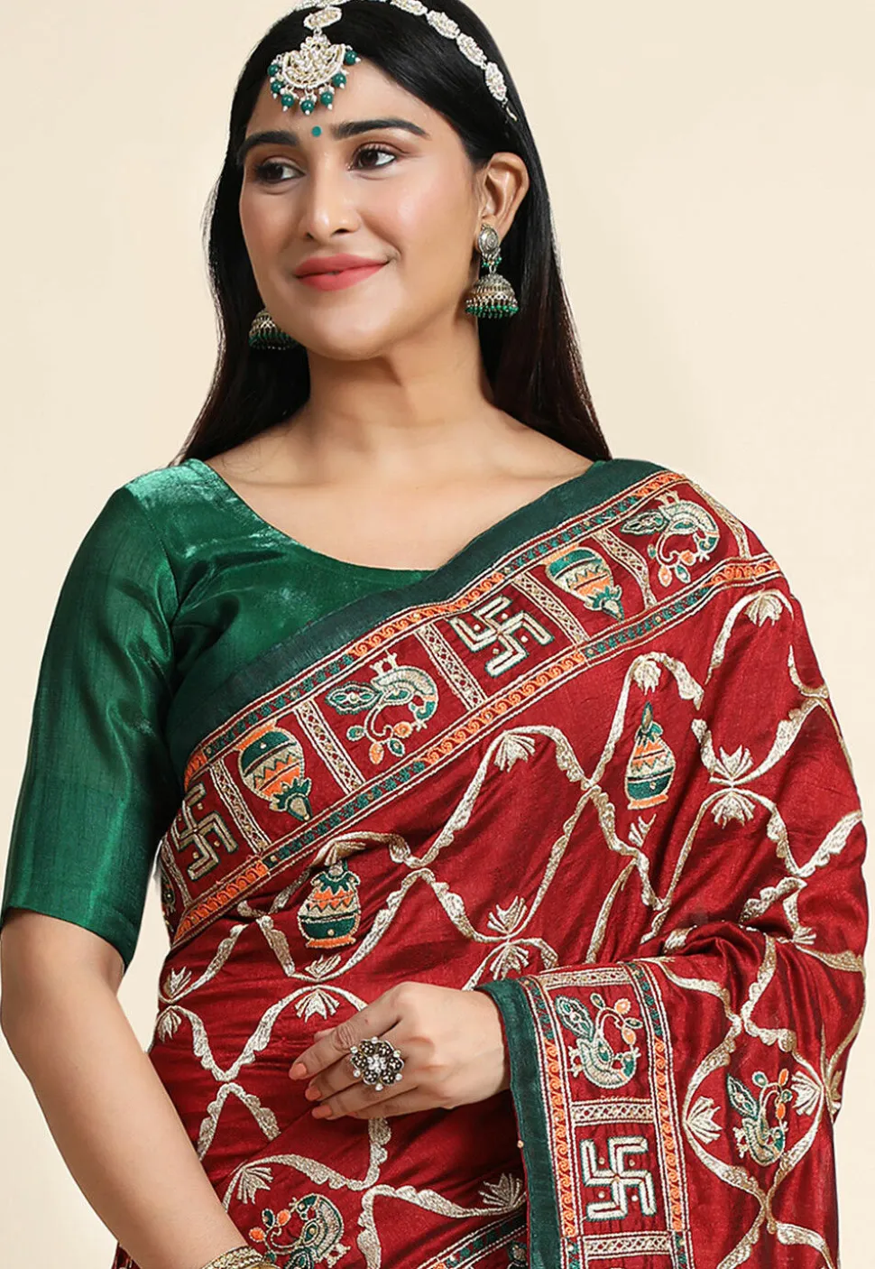 Embroidered Art Silk Saree in Maroon