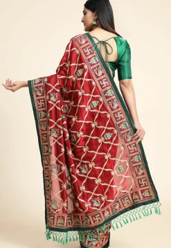Embroidered Art Silk Saree in Maroon