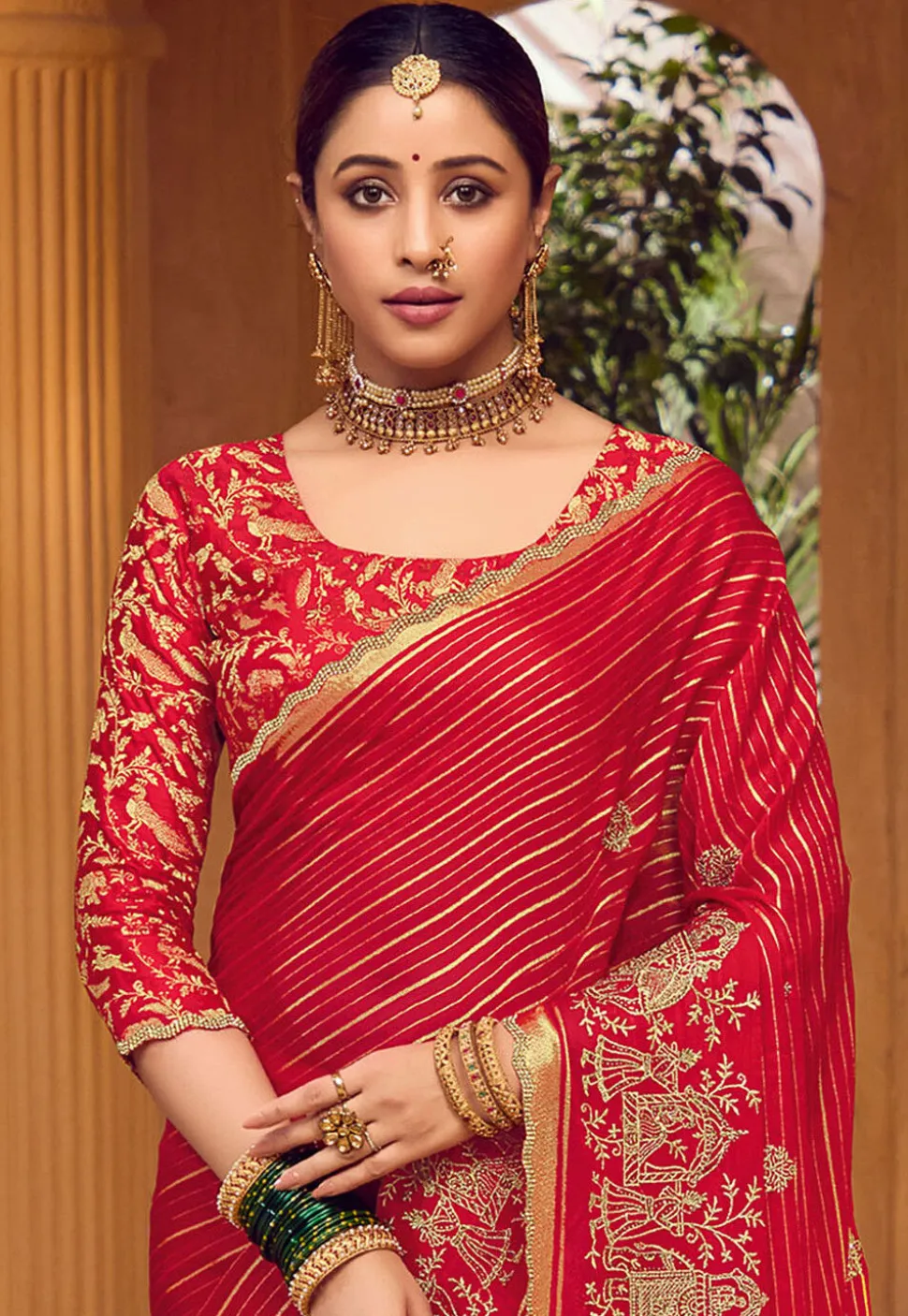 Embroidered Art Silk Saree in Red