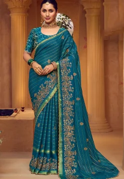Embroidered Art Silk Saree in Blue