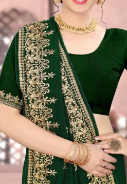 Embroidered Art Silk Saree in Green