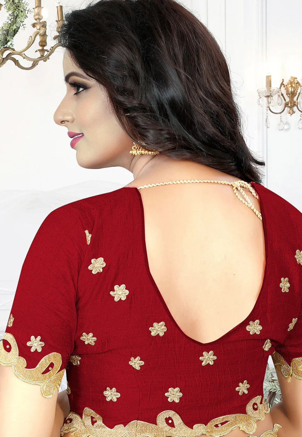 Embroidered Art Silk Saree in Red