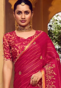 Embroidered Art Silk Saree in Fuchsia