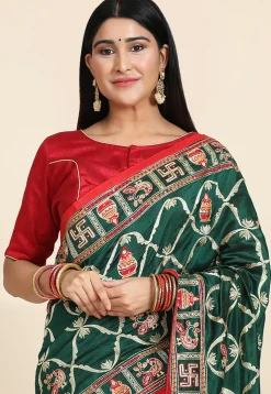Embroidered Art Silk Saree in Green