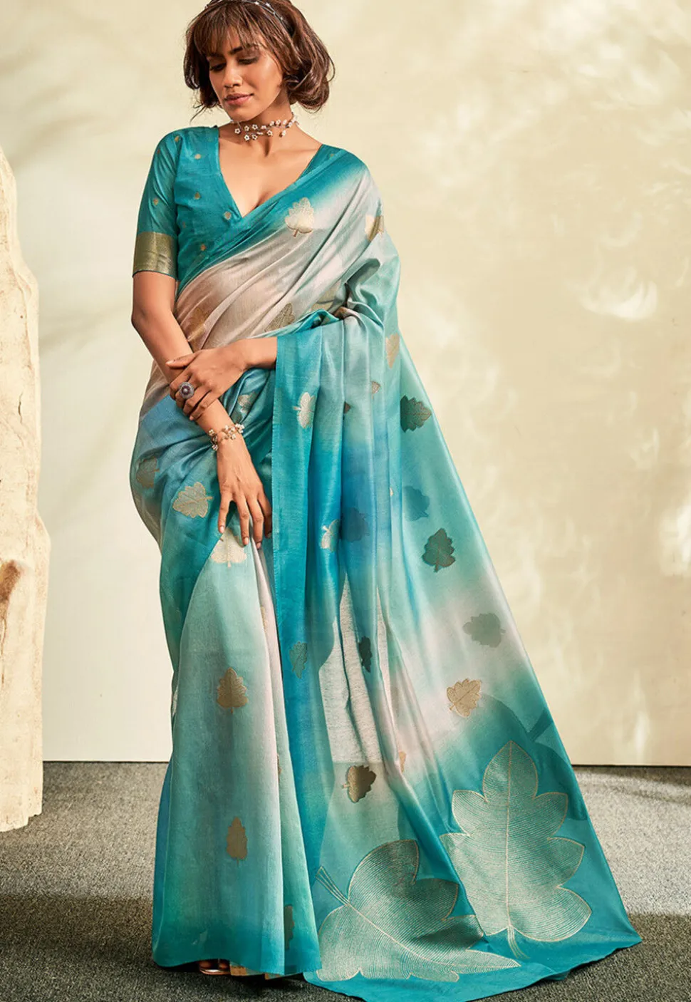 Embroidered Art Silk Saree in Sky Blue