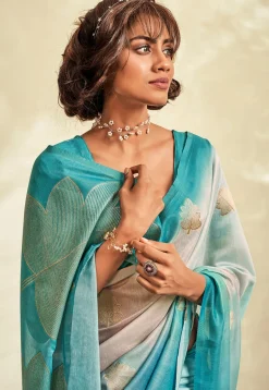 Embroidered Art Silk Saree in Sky Blue