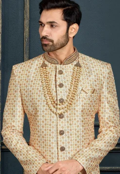 Embroidered Art Silk Sherwani in Beige