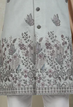 Embroidered Art Silk Sherwani in Grey