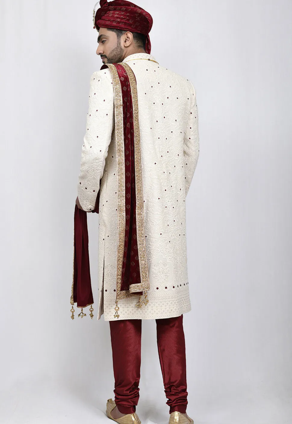 Embroidered Art Silk Sherwani in Cream
