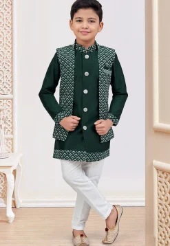 Embroidered Art Silk Sherwani in Dark Green