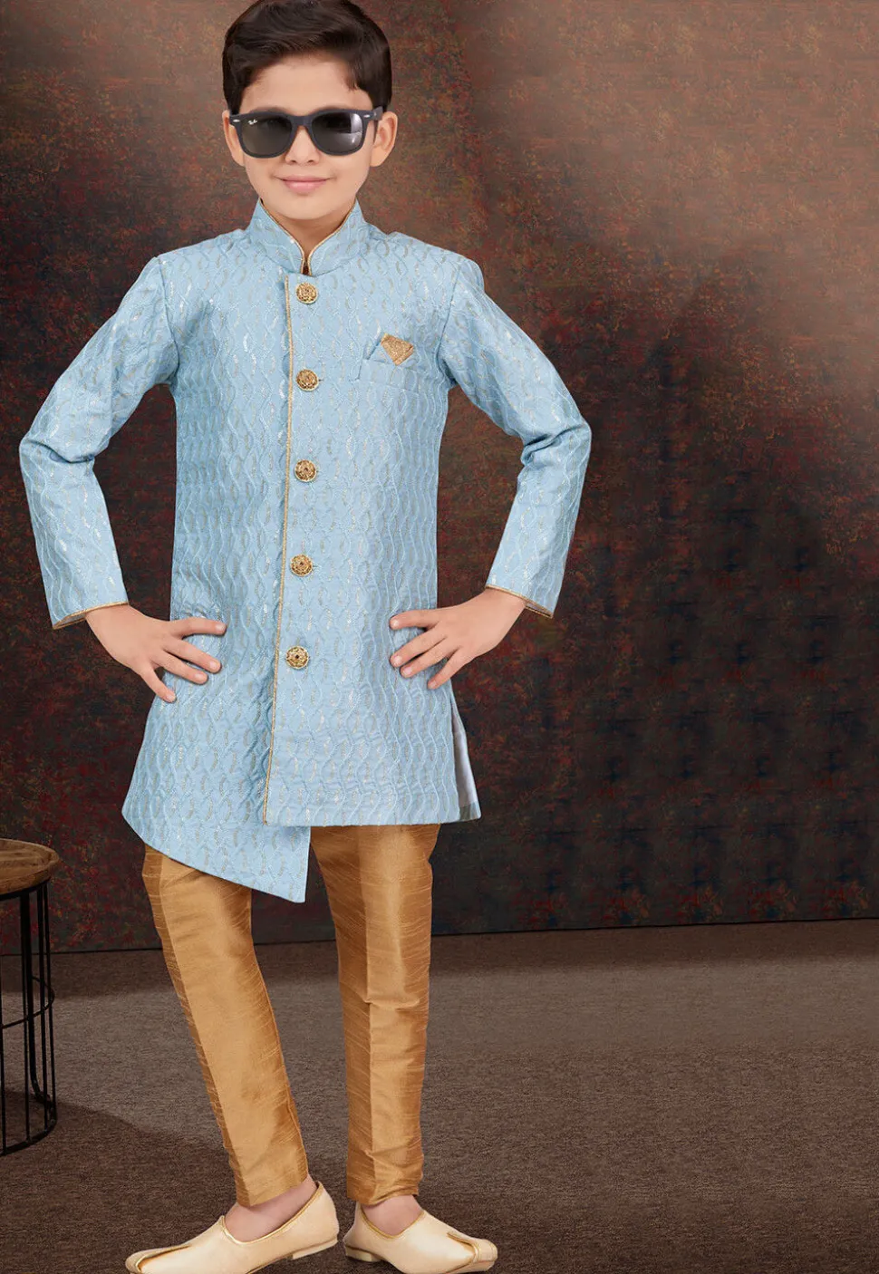 Embroidered Art Silk Sherwani in Sky Blue