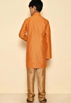 Embroidered Art Silk Sherwani Set in Mustard