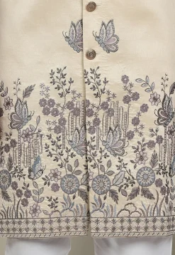 Embroidered Art Silk Sherwani in Light Beige