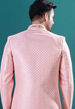 Embroidered Art Silk Sherwani in Pink
