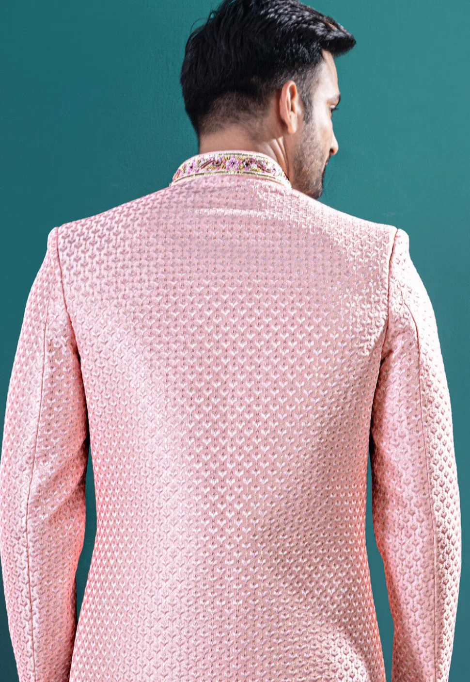 Embroidered Art Silk Sherwani in Pink