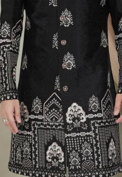 Embroidered Art Silk Sherwani in Black