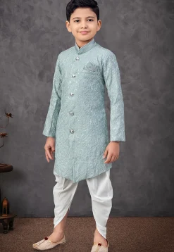 Embroidered Art Silk Sherwani in Light Blue