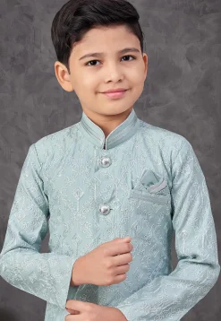 Embroidered Art Silk Sherwani in Light Blue