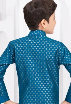 Embroidered Art Silk Sherwani in Teal Blue