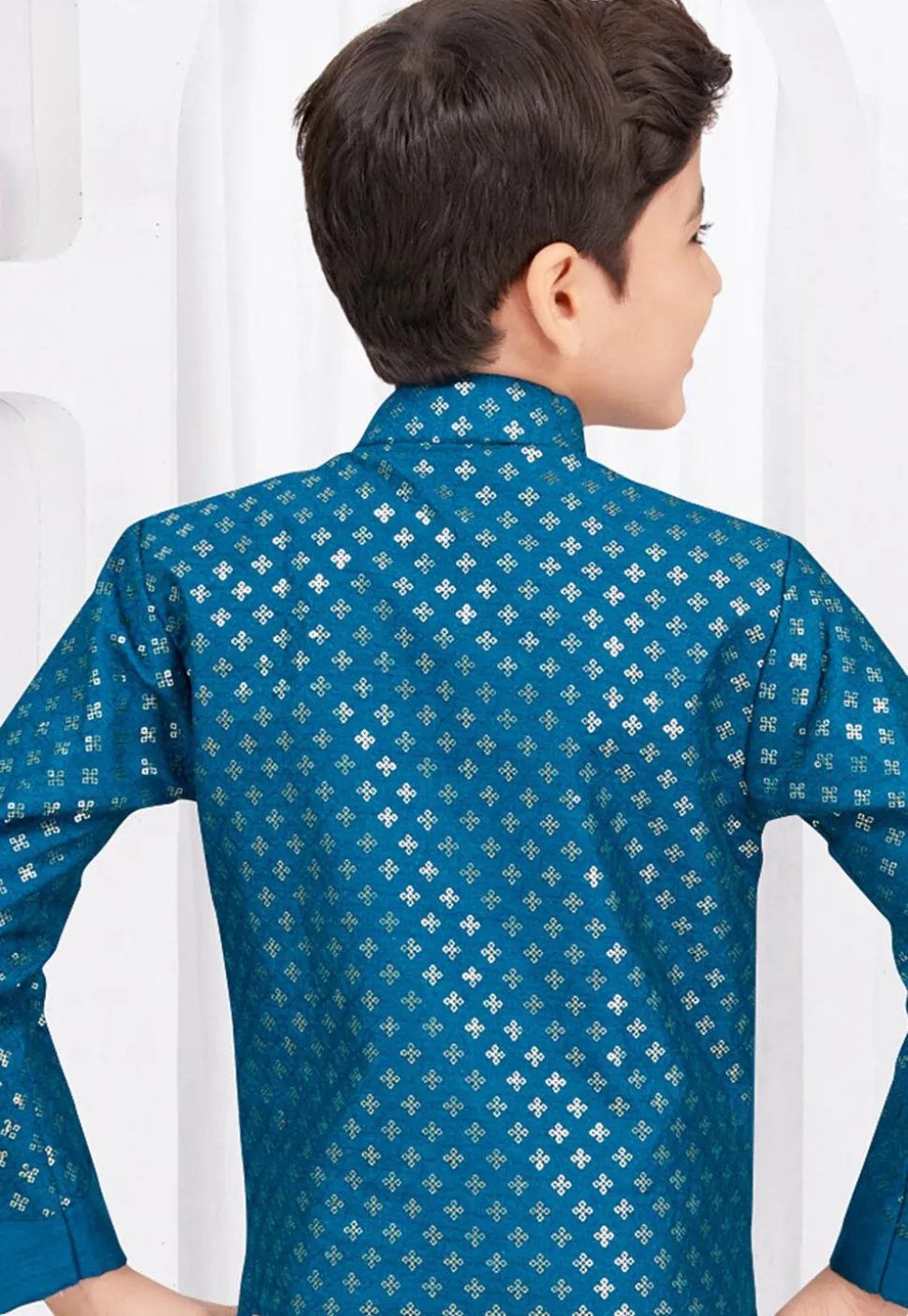 Embroidered Art Silk Sherwani in Teal Blue