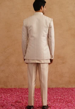 Embroidered Art Silk Sherwani in Light Beige