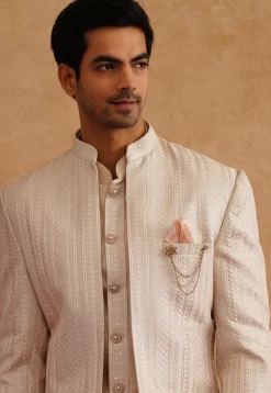 Embroidered Art Silk Sherwani in Light Beige