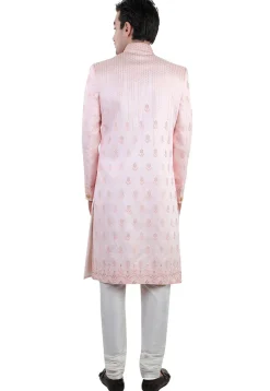 Embroidered Art Silk Sherwani in Pink