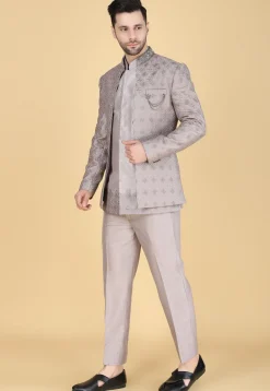 Embroidered Art Silk Sherwani in Fawn
