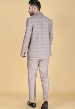 Embroidered Art Silk Sherwani in Fawn