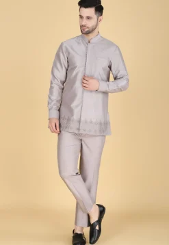Embroidered Art Silk Sherwani in Fawn