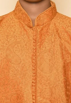 Embroidered Art Silk Sherwani Set in Mustard