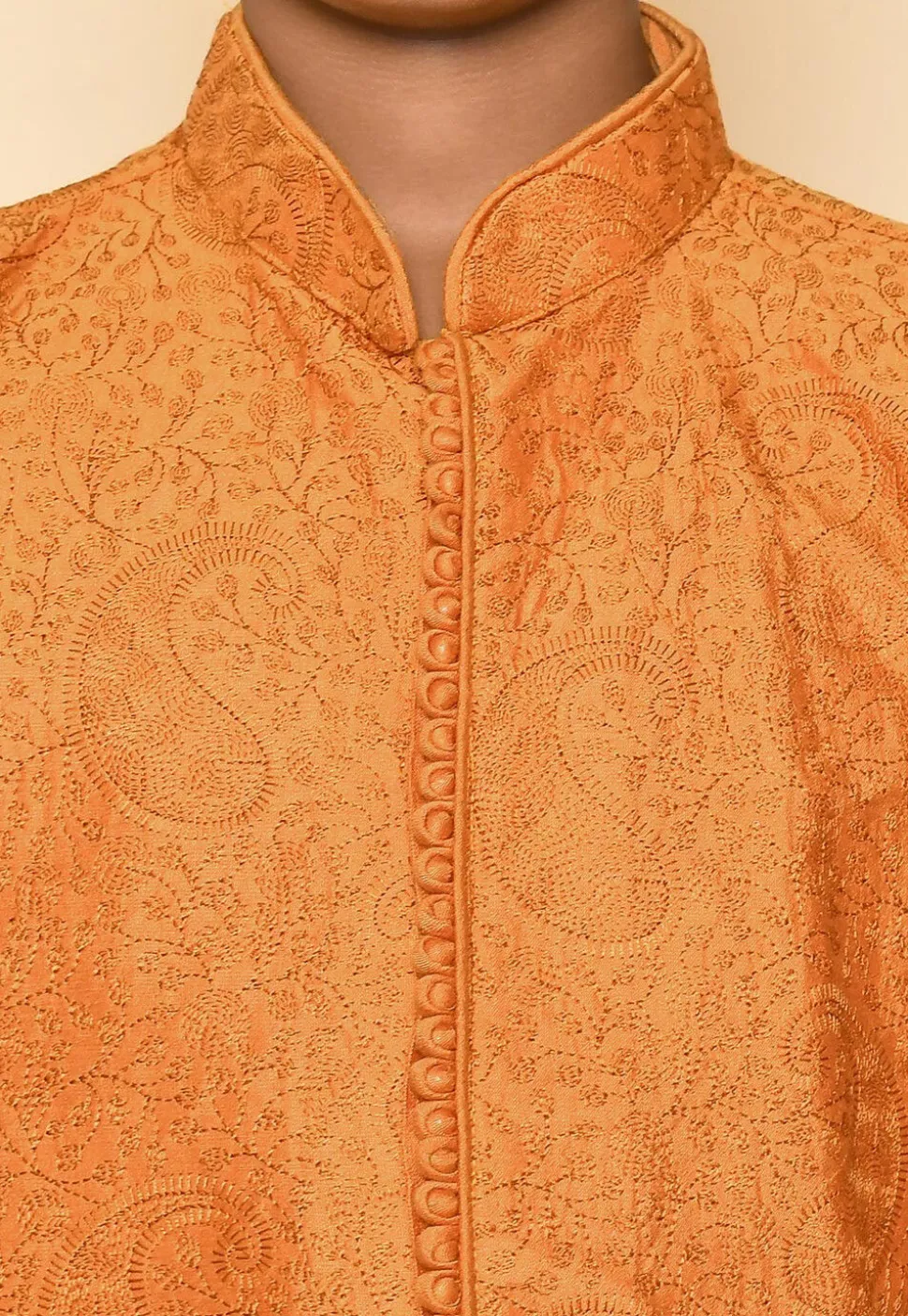 Embroidered Art Silk Sherwani Set in Mustard